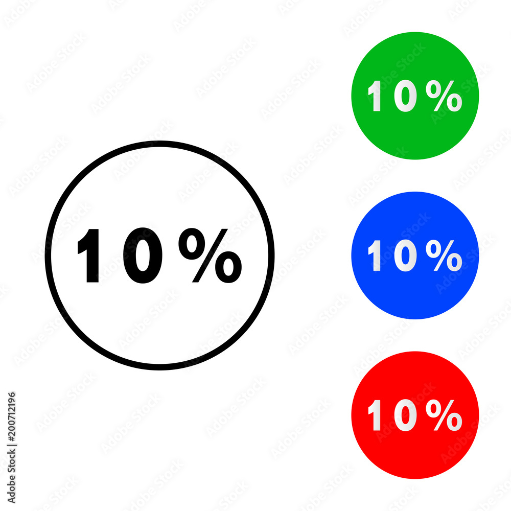 Ten percent vector icon. Ten percent vector icon.