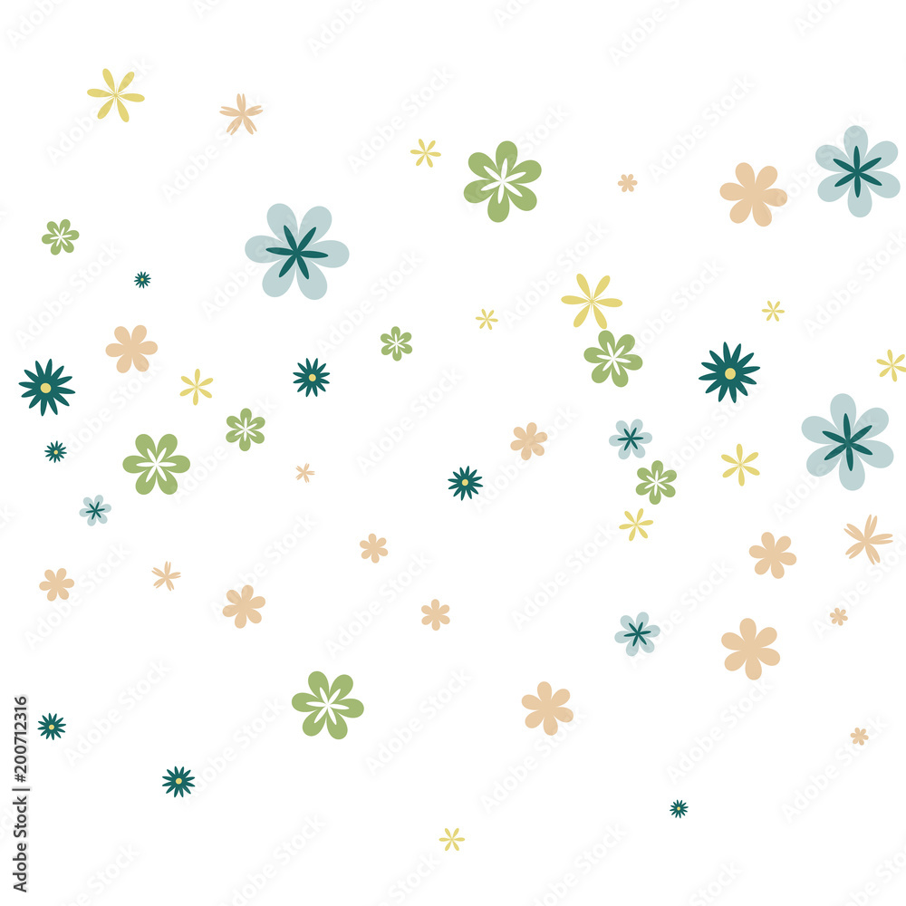 Feminine Floral Pattern with Simple Small Flowers for Greeting Card or Poster. Naive Daisy Flowers in Primitive Style. Vector Background for Spring or Summer Design.