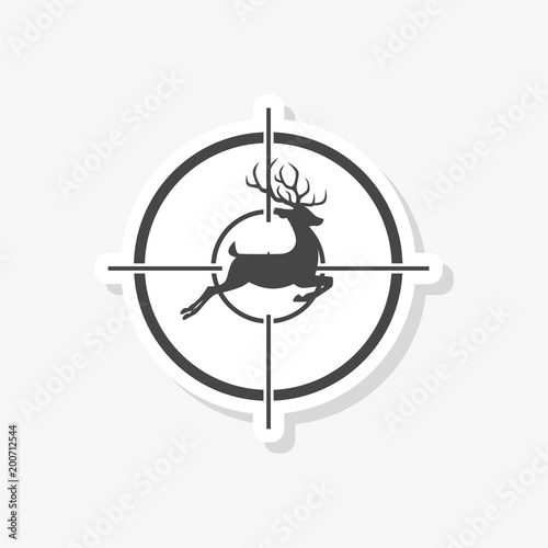 Hunting Season with Deer in gun sight sticker, simple vector icon