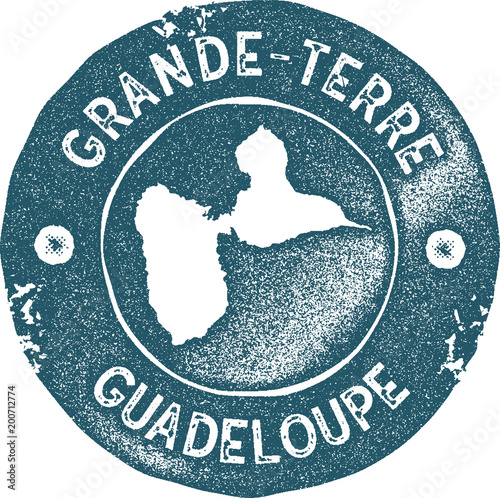 Grande-Terre map vintage stamp. Retro style handmade label, badge or element for travel souvenirs. Blue rubber stamp with island map silhouette. Vector illustration.