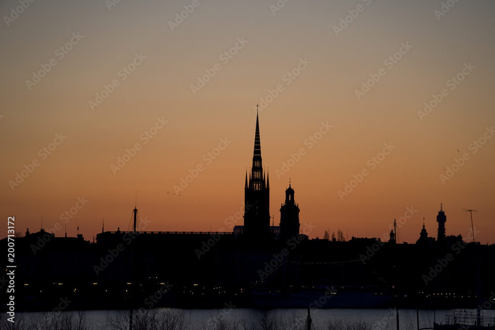 Naklejka premium Sunrise in Stockholm an early spring day