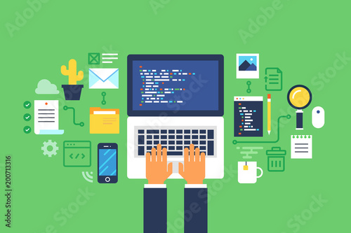 Programming and coding, Website development, Web design.Flat design modern vector illustration concept.