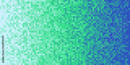 Deep Sea Green Blue Seamless Pixilated Gradient Background. Mosaic Pixel Art Texture. Horizontal Pixel Gradient Backdrop. photo