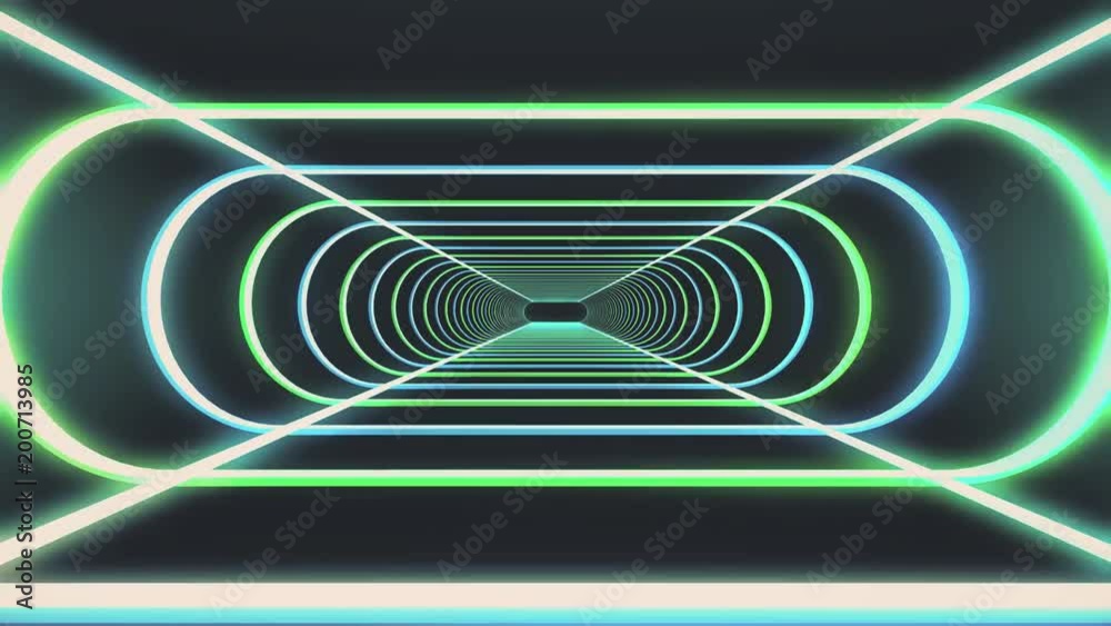 In out flight through neon rib lights abstract cyber tunnel motion graphics animation background new quality retro futuristic vintage style cool nice beautiful video footage