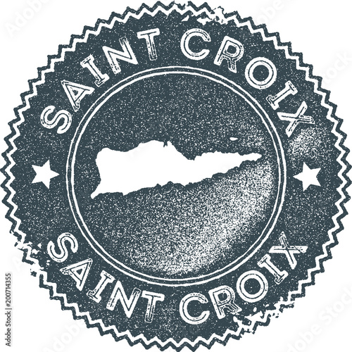 Saint Croix map vintage stamp. Retro style handmade label, badge or element for travel souvenirs. Dark blue rubber stamp with island map silhouette. Vector illustration.