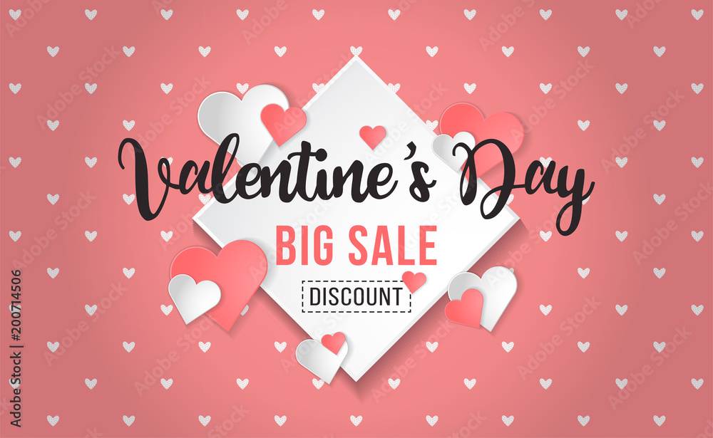 valentines day big sale discount offer background template banner with love heart pattern