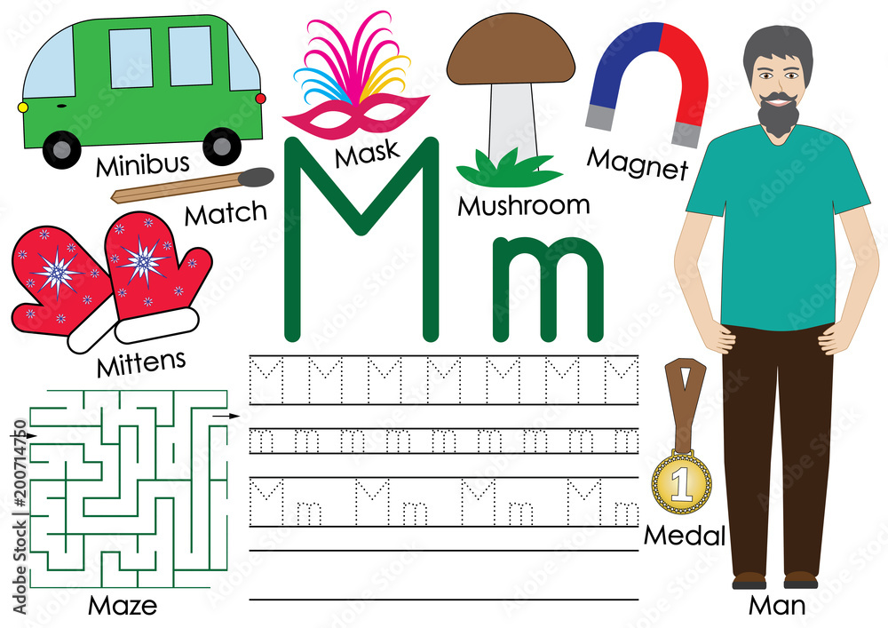 Letter M. Alphabet. English language. Writing practice. Letter M. Alphabet. English language. Writing practice.