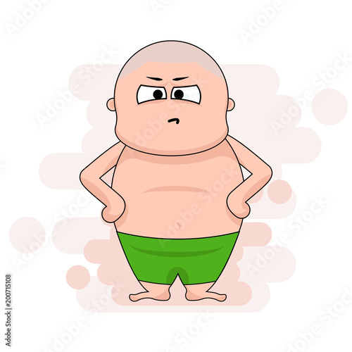 Vector cartoon character chunky man with mad and angry face