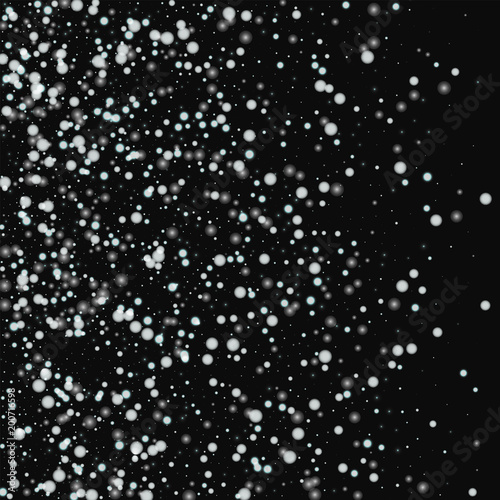 Beautiful falling snow. Left gradient with beautiful falling snow on black background. Amazing Vector illustration.