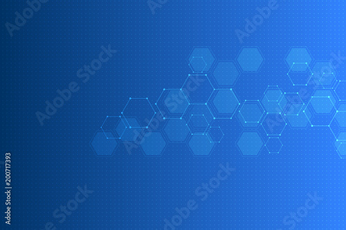 Technology background with hexagons. Molecular structure and chemical compounds.