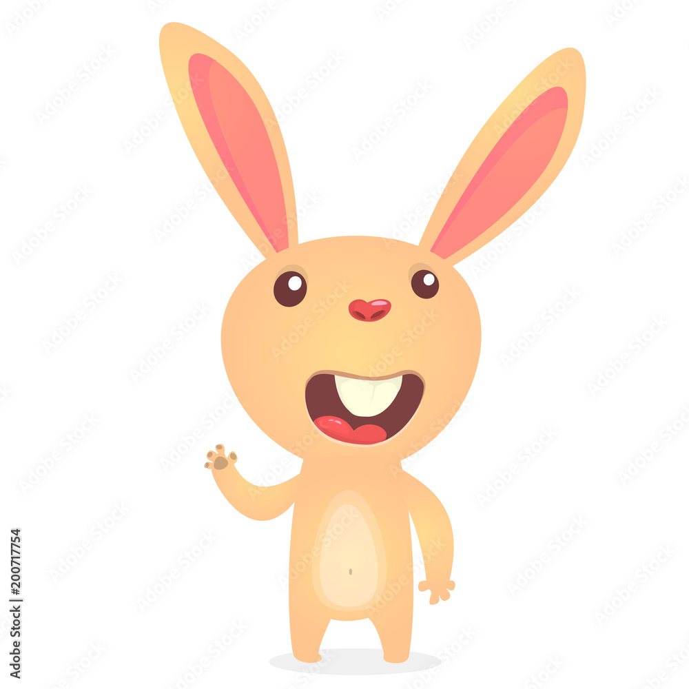 Obraz premium Cartoon Easter rabbit waving. Easter Bunny vector illustration