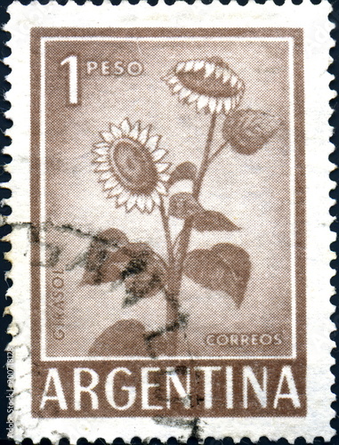 Girasol. Argentina. Tournesol Argentine. Timbre postal. 