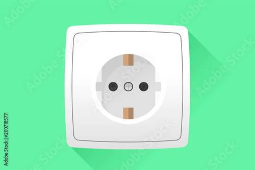 White power socket on wall with shadow. Vector illustration.