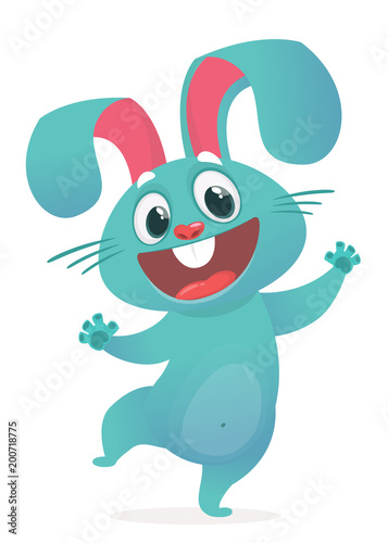 A vector illustration of cartoon  excited bunny rabbit hopping