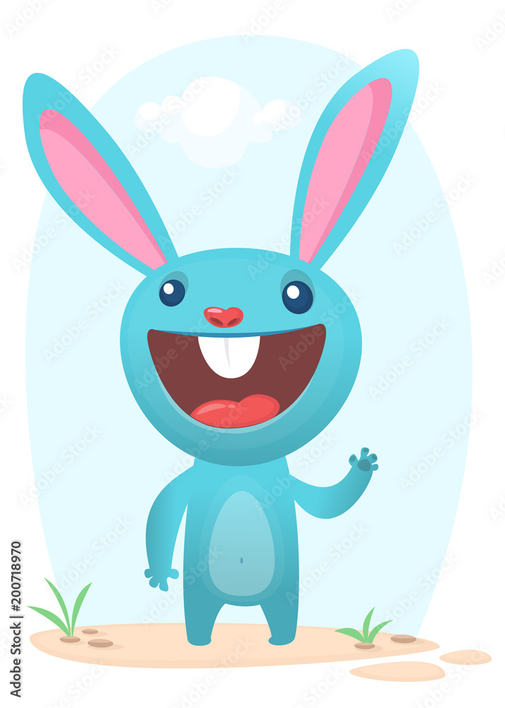 Obraz premium Happy bunny cartoon isolated on forest background. Vector illustration