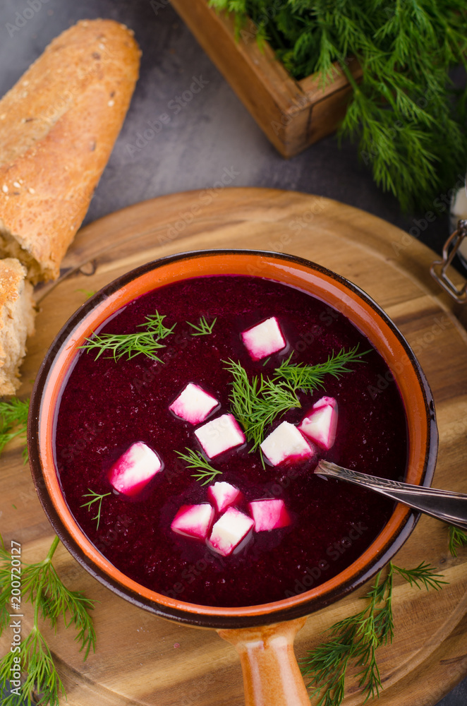 Beet soup with cheese and herbs Beet soup with cheese and herbs