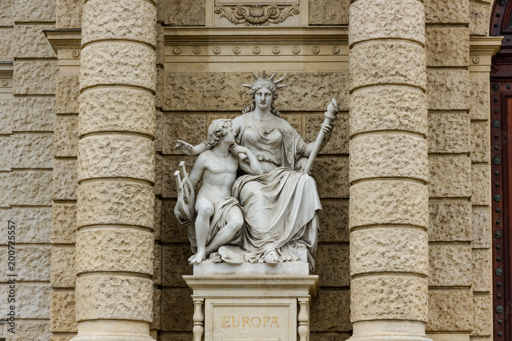 Vienna/Austria - April 5th 2018: Statue of Europa at the entrance of the Museum of Natural History Vienna