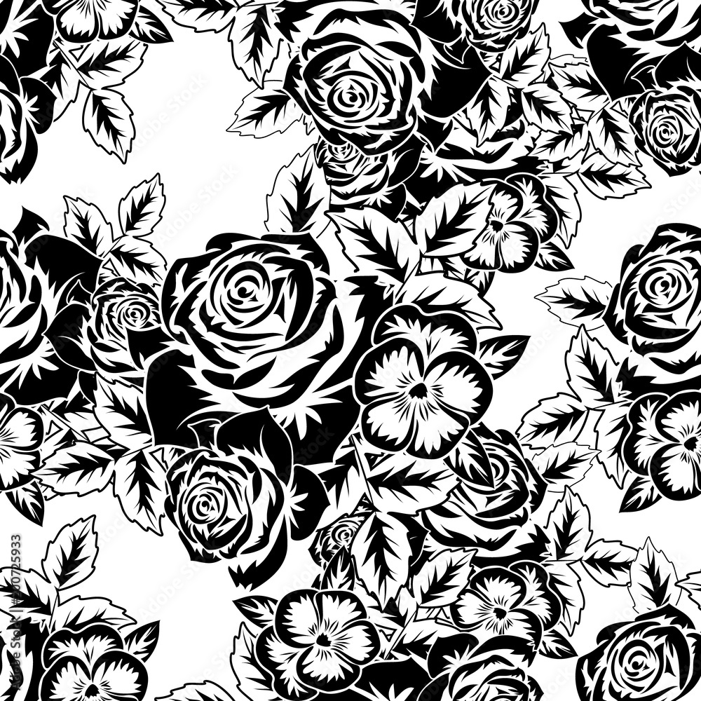 seamless monochrome pattern of flowers for greeting cards, background, price tags seamless monochrome pattern of flowers for greeting cards, background, price tags