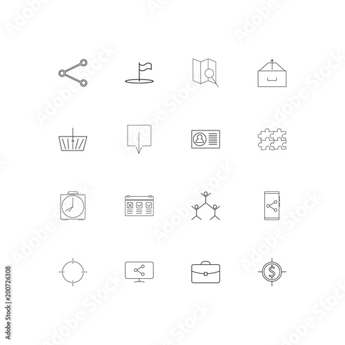 Business simple linear icons set. Outlined vector icons