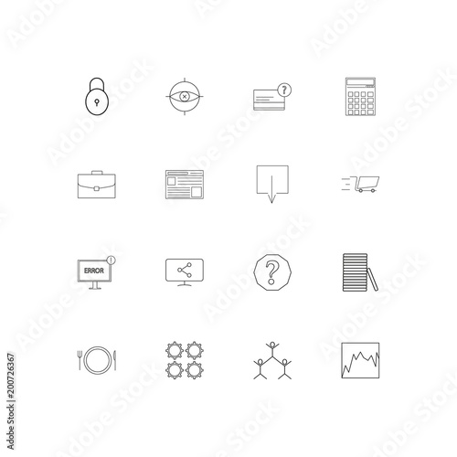 Business simple linear icons set. Outlined vector icons