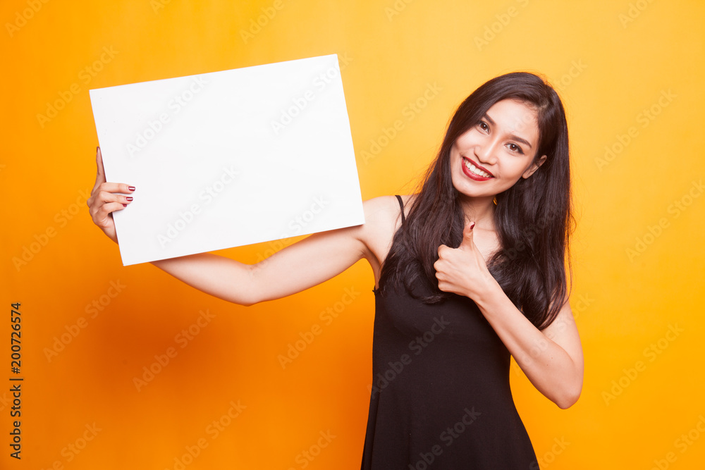 Young Asian woman show OK with white blank sign. Young Asian woman show OK with white blank sign.