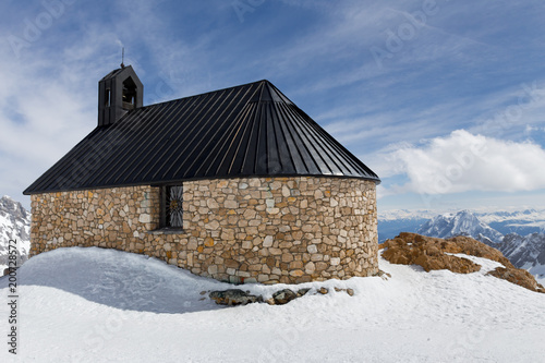 germanys highest chapel maria heimsuchung on the schneeferner near zugspitze mountain top photo