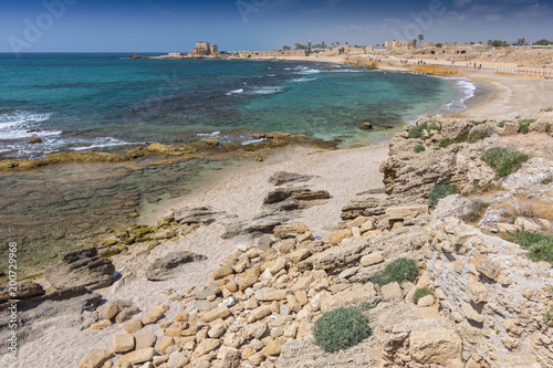 Ruins of the Palace on the reef in Caesarea Maritima, Medeterranian sea, Israel. photo