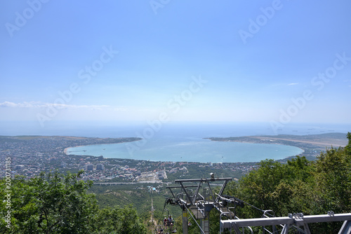 Beautiful bay in the city of Gelendzhik, on a clear, sunny day from the height of the mountains and you can see the construction of the cablway