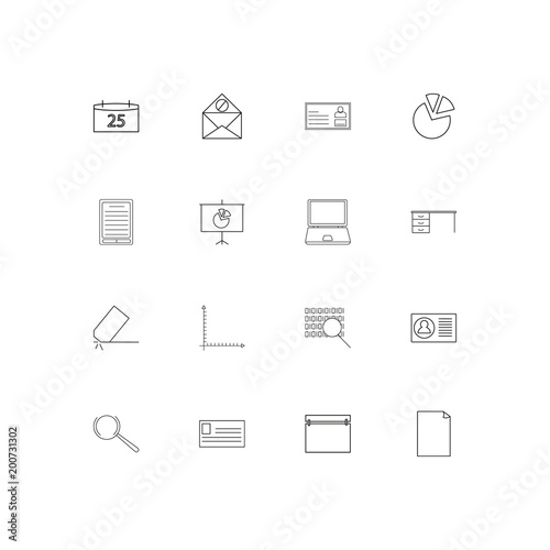 Office simple linear icons set. Outlined vector icons
