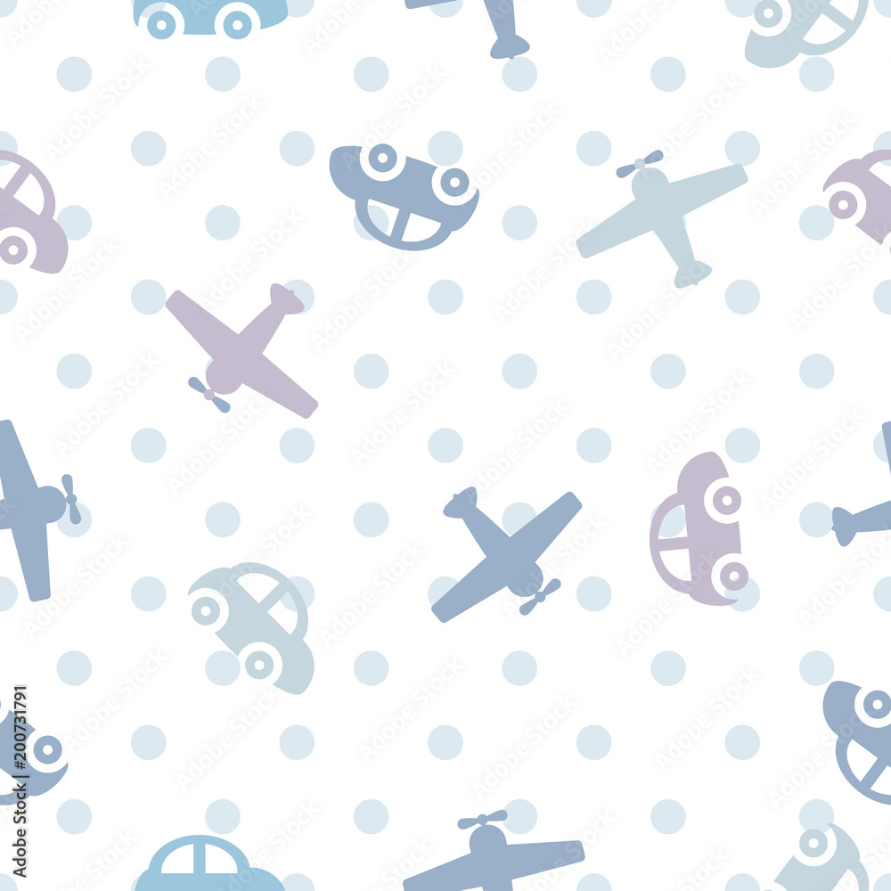 vector seamless color children's pattern cars and airplanes