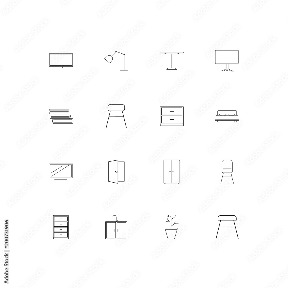 Furniture simple linear icons set. Outlined vector icons