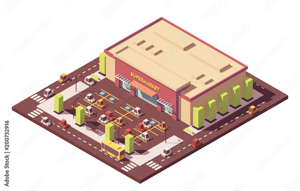 Obraz premium Vector isometric low poly supermarket