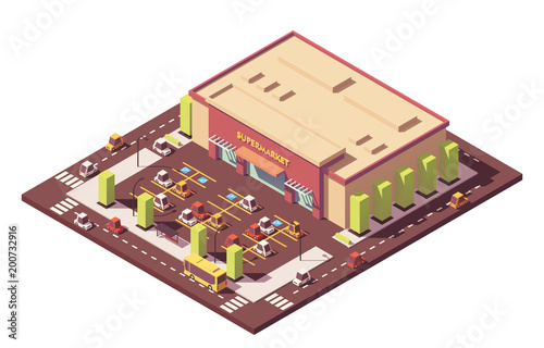 Vector isometric low poly supermarket