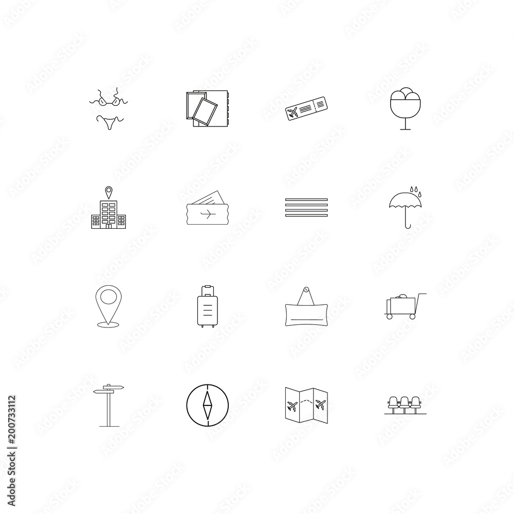 Travel simple linear icons set. Outlined vector icons