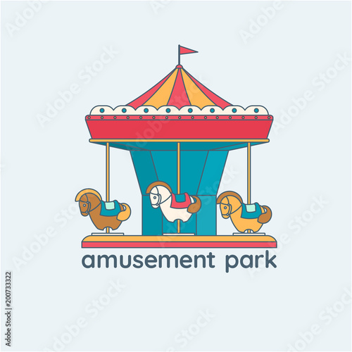 Illustration of a merry-go-round. Carousel with horses