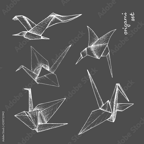Origami - set of 5 white paper birds