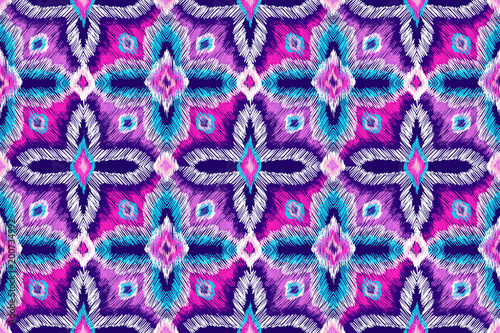 Tribal pattern. Ethnic print. Aztec. Abstract geometric fabric. Embroidery. Violet. Purple. Pink. Textile design. Boho homespun. Hand drawn seamless vector.