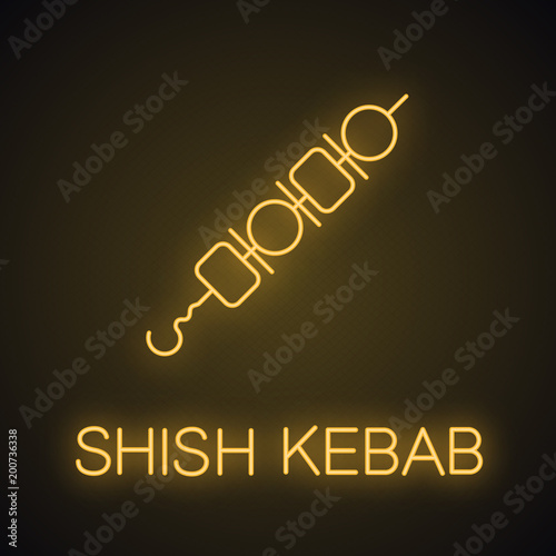 Shish kebab neon light icon