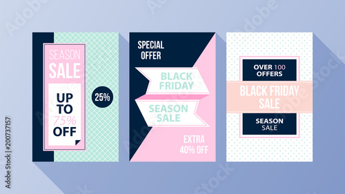 Three vertical Black Friday banners/posters with soft colors in flat style on blue background (ID: 200737157)