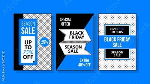Three vertical Black Friday banners/posters in black and blue style on bright background (ID: 200737162)