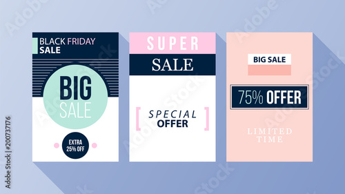Three vertical Black Friday banners/posters with soft colors in flat style on blue background (ID: 200737176)