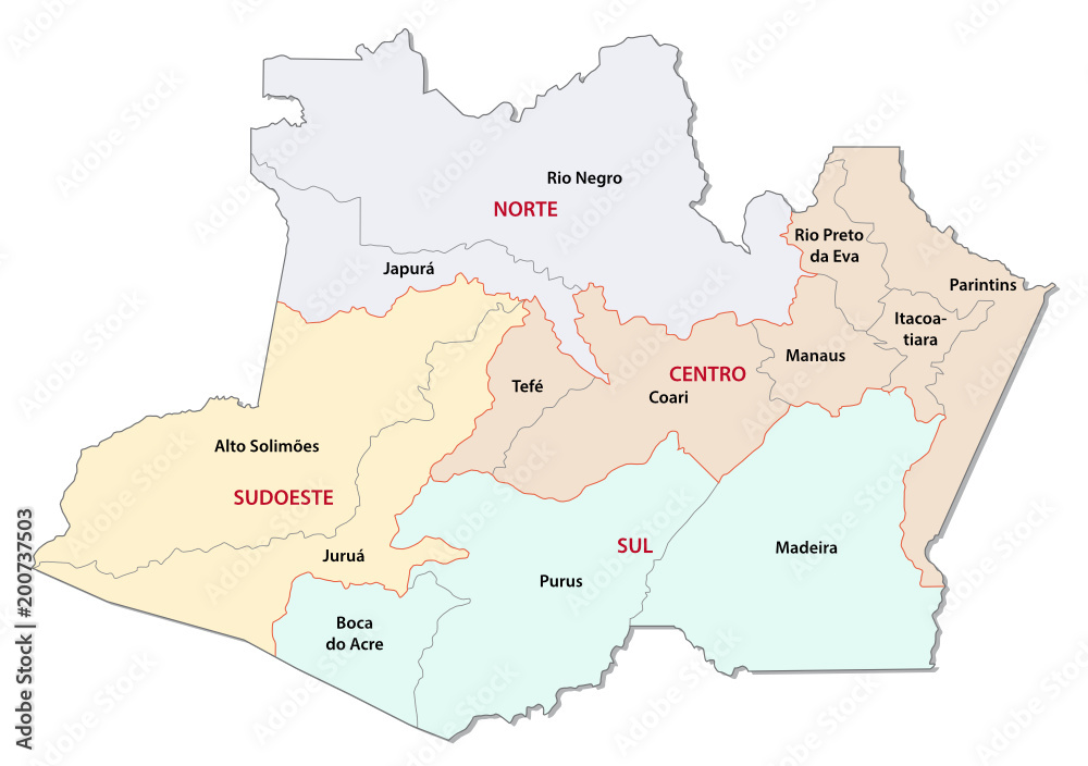 amazonas administrative and political vector map