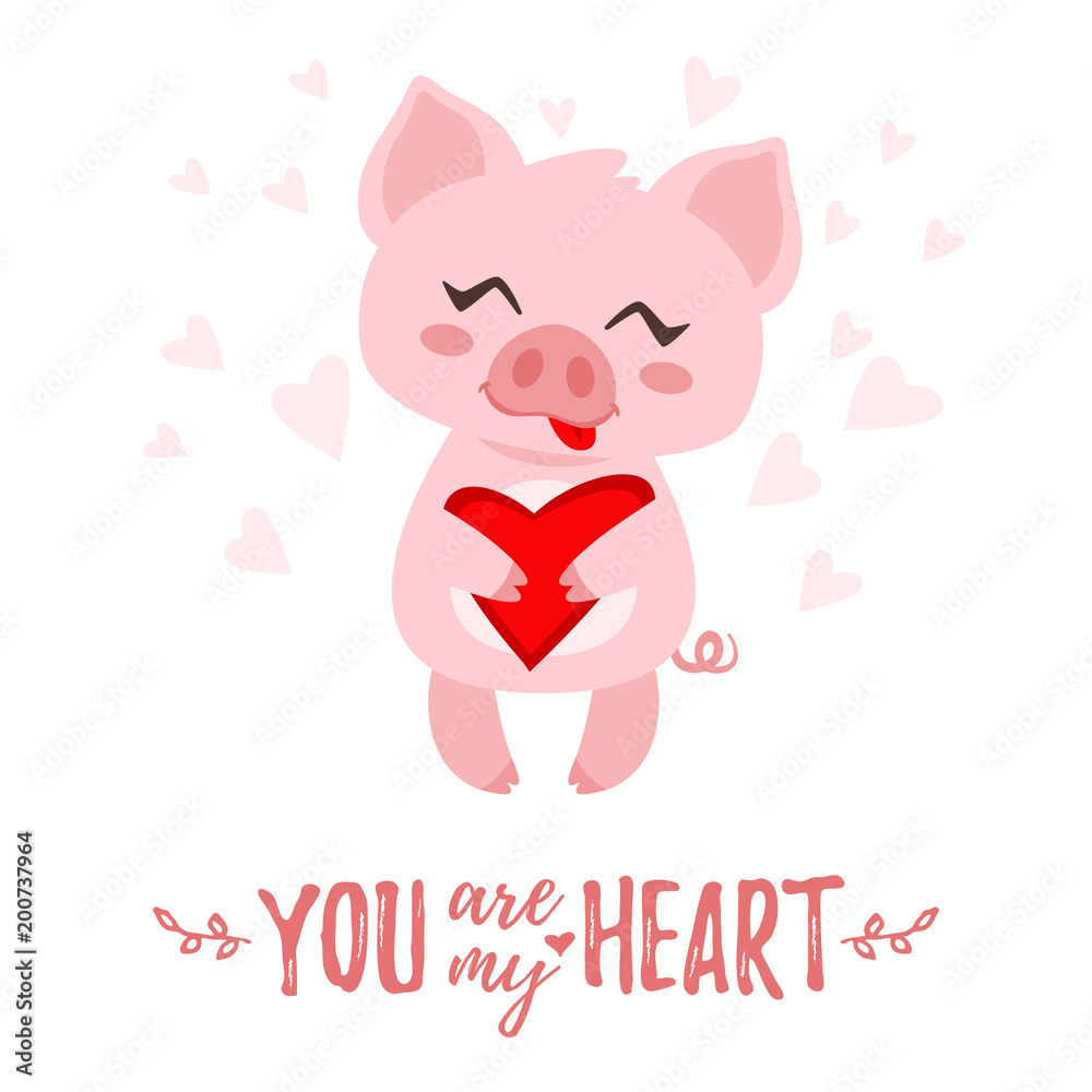 Plakat świnia z sercem w ręku