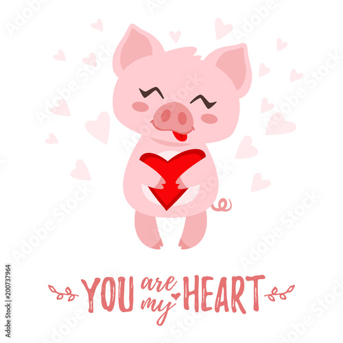Plakat świnia z sercem w ręku