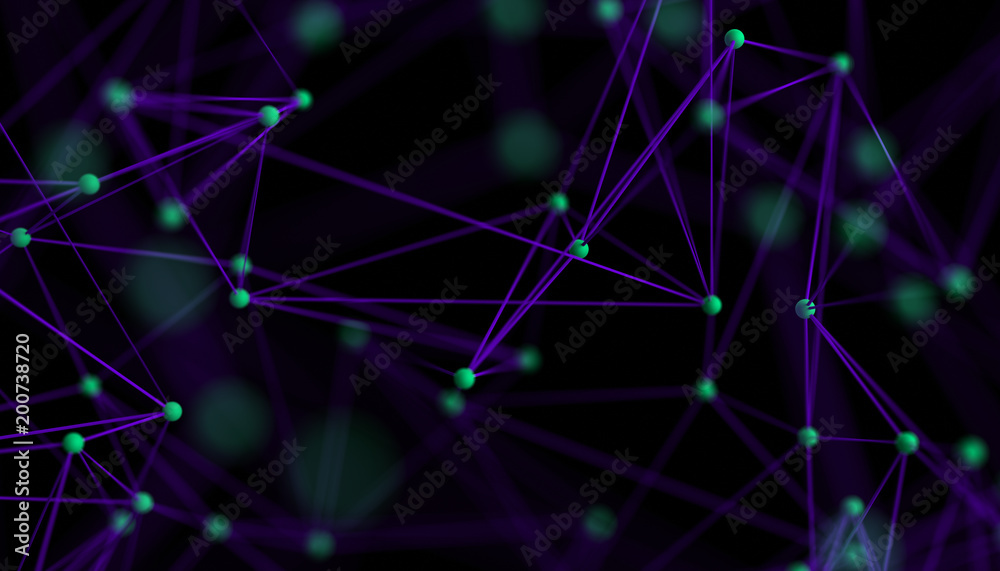 Abstract 3d rendering of network concept. Modern background. Futuristic shape with spheres and lines. Design for poster, cover, branding, banner, placard.