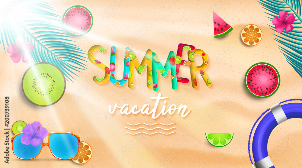 Summer vacation background vector. Summer holidays and beach holidays.