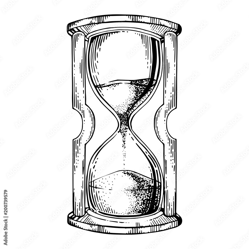 Sand watch glass engraving vector illustration