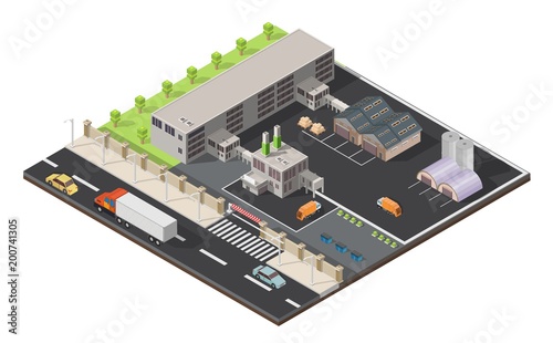 Isometric low poly waste processing plant