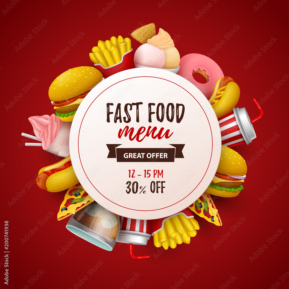 Plakat Colorful fast food background. Vector Illustration