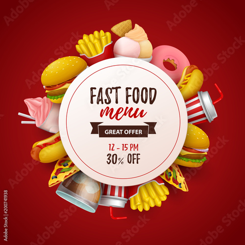 Colorful fast food  background. Vector Illustration